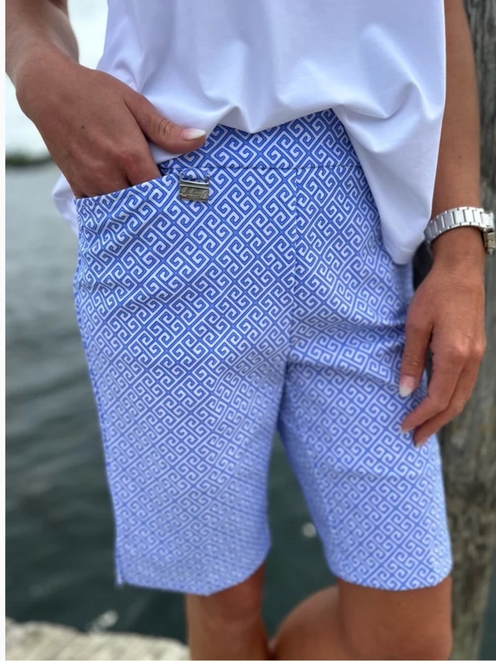 Lulu B Blue and White Printed Shorts Size 10